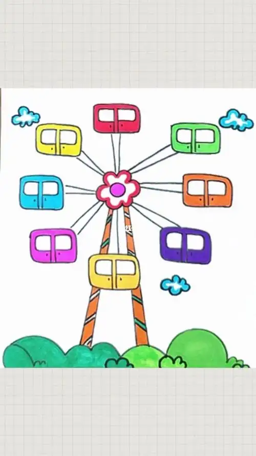 小学生版本的摩天轮画法跟我画起来
