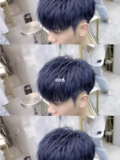 碎盖摩根烫#蓝黑色_蓝黑色_碎盖_摩根烫_发色_momo美发(深圳龙华总店)