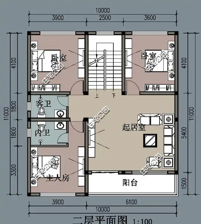 新农村简欧式三层农村别墅,10米x11米,平面图方案1
