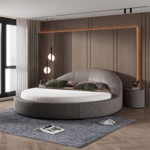 圆床双人床婚床现代时尚卧室圆形布艺公主床主题酒店网红情侣大床 2米