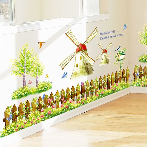 卡通温馨墙贴田园风光背景墙贴画少女房间卧室浪漫装饰自粘贴纸