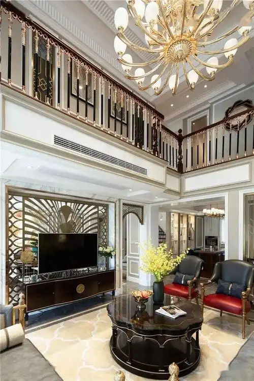 石材案例拥有六米挑高大理石背景墙的空中别墅