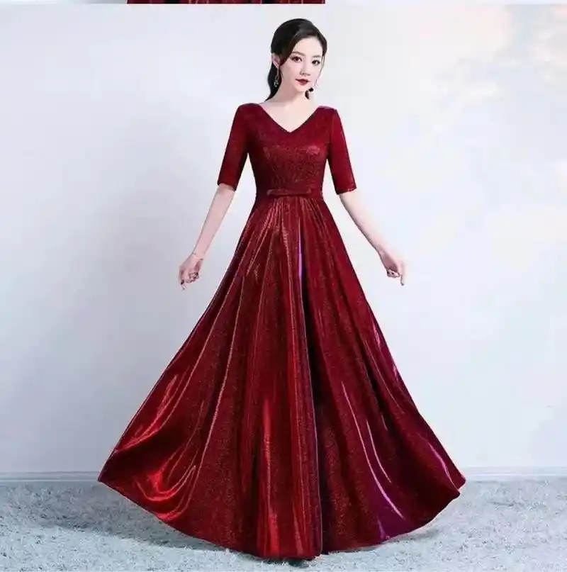 大合唱服演出服女长裙成人新款合唱团舞台服装主持朗诵比赛礼服裙