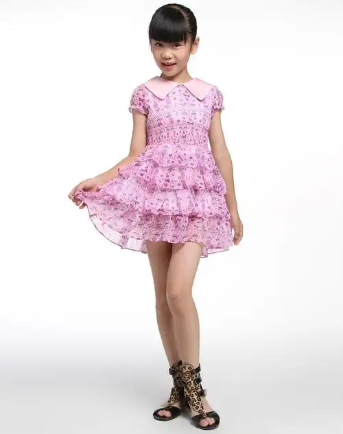 小猪班纳女童粉色碎花时尚短袖连衣裙3222130559517_唯品会
