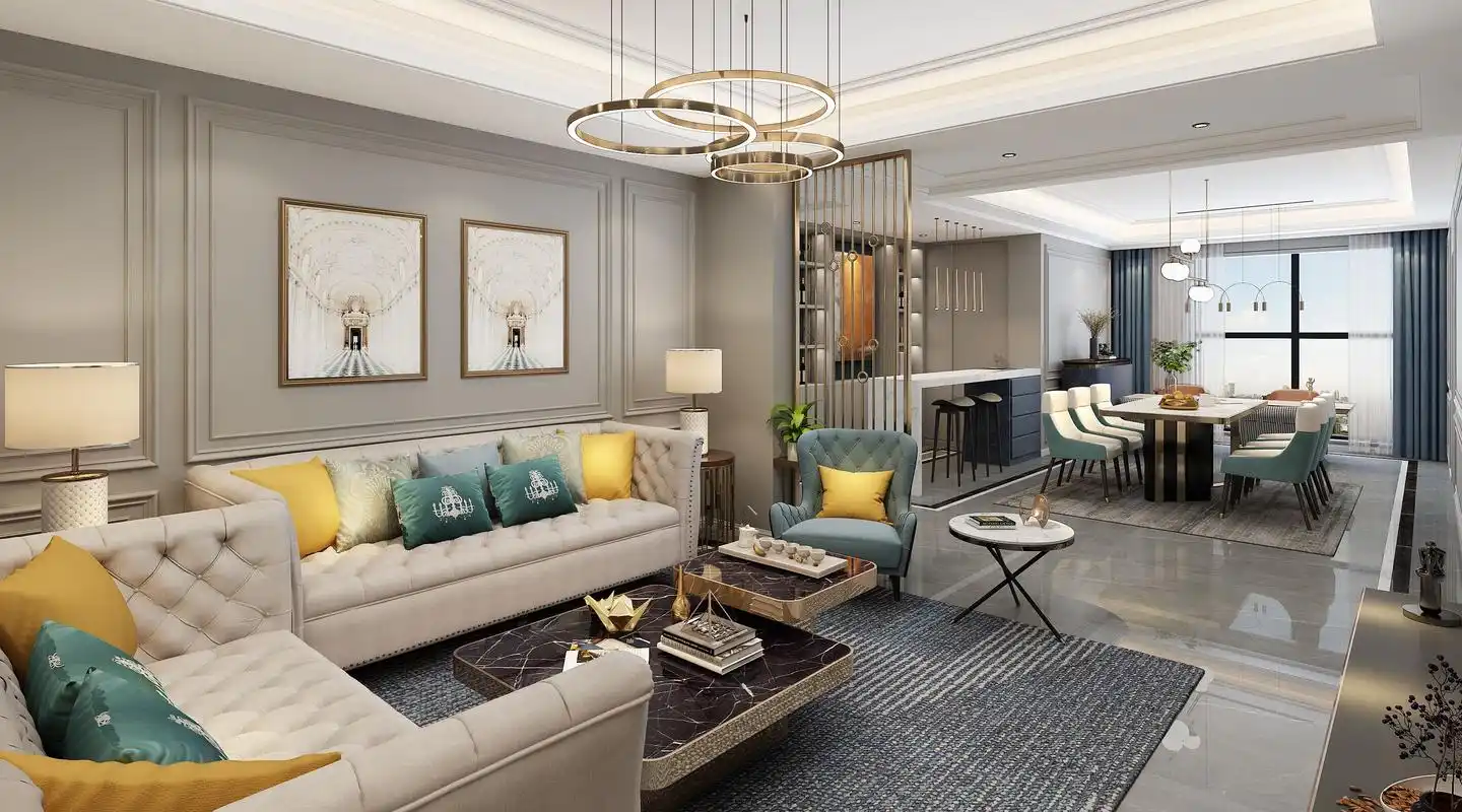 轻美式风格两室两厅装修设计效果图 家装案例