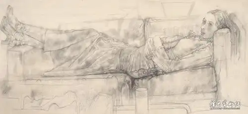 躺在沙发上的少女_速写系列作品在线展_唐勇力作品展_唐勇力在线作品