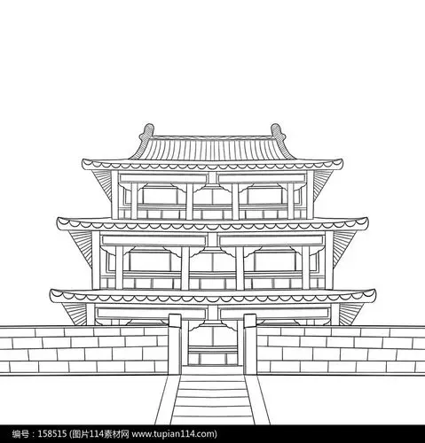 手绘黑白故宫凤凰楼