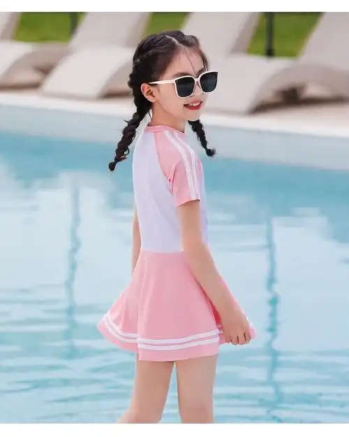 小学生游泳衣女童连体裙式三四年级儿童泳衣中大童泳衣夏季女孩泳装法
