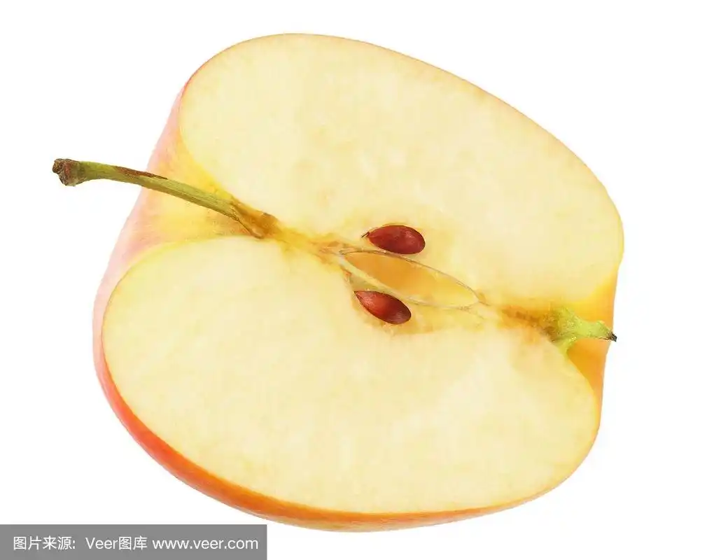 在白色背景上孤立的红苹果的切割