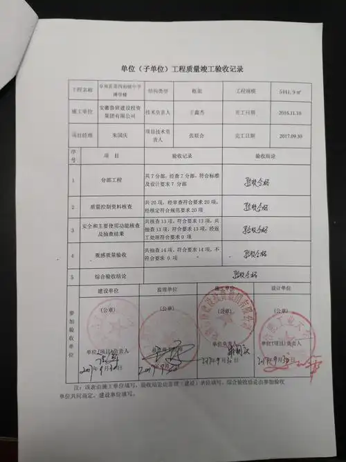 【阜南县第四中学项目】竣工验收报告