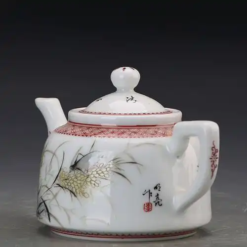 民国小珠山八友李明亮饱饮秋露纹执壶瓷器古玩收藏复古家居摆件