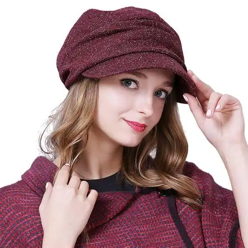 帽子女贝雷帽 秋冬保暖毛线帽 枣红色55cm-57cm【图片 价格 品牌 报价