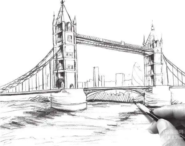 速写塔桥倒影