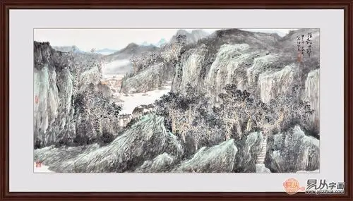 李年付四尺横幅山水画作品《溪谷幽声》