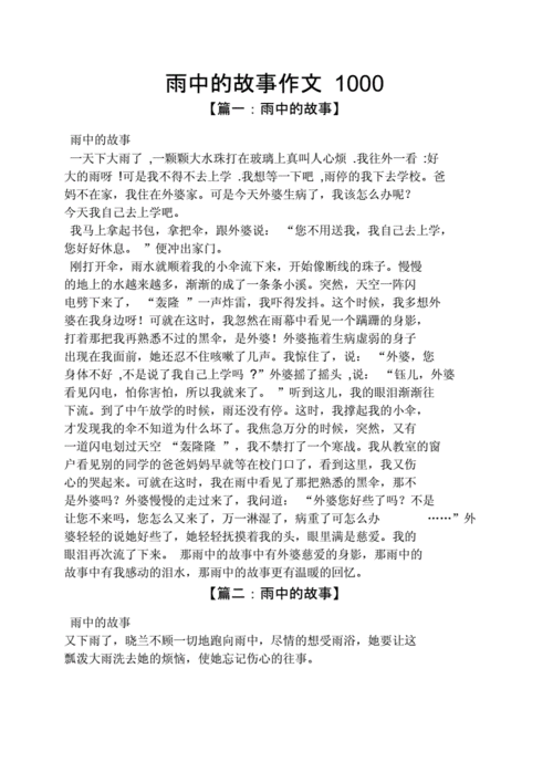 雨作文之雨中的故事作文1000docx7页