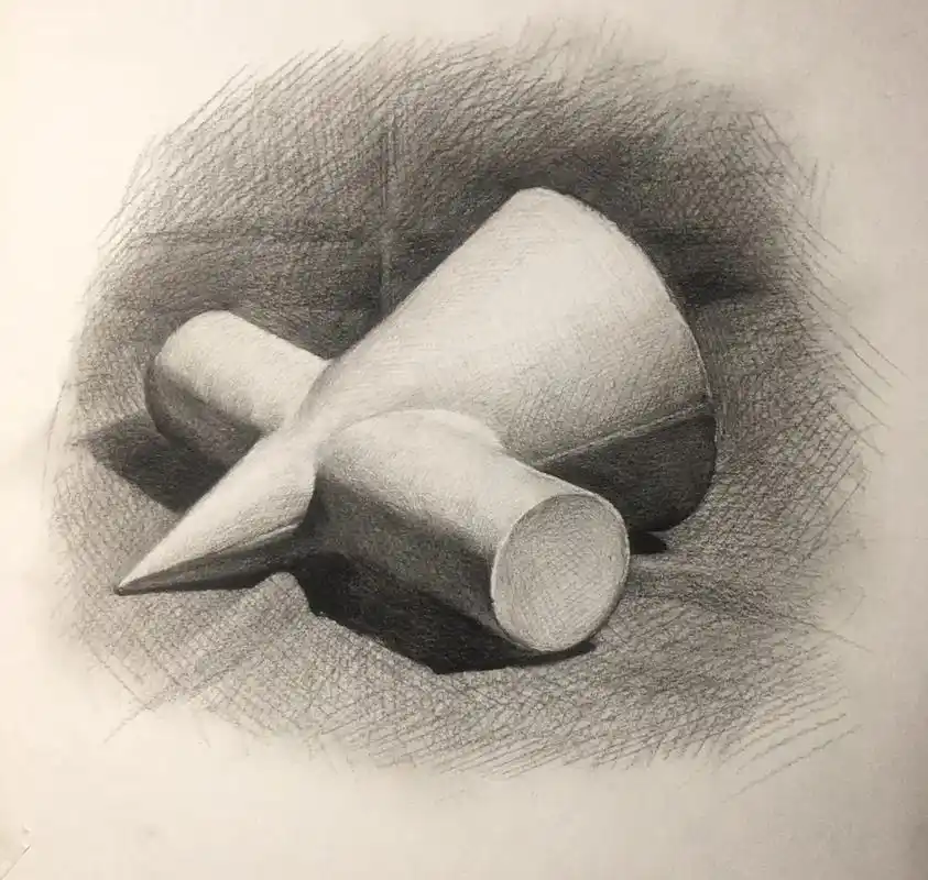 倒下的圆锥穿插体步骤图.不是很满意,不过关系还是不错#素描基 - 抖音