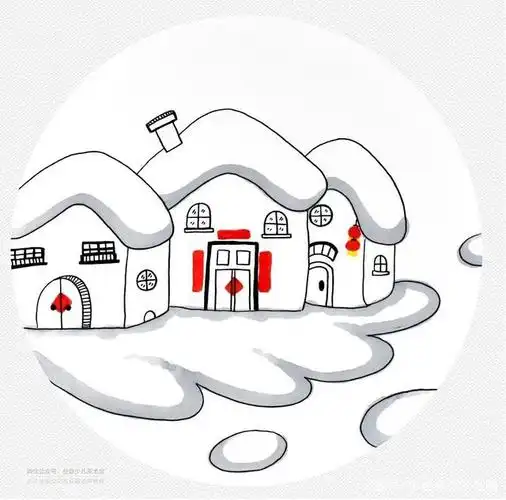 儿童画教程|色彩对比与画面氛围《雪地里的小房子》