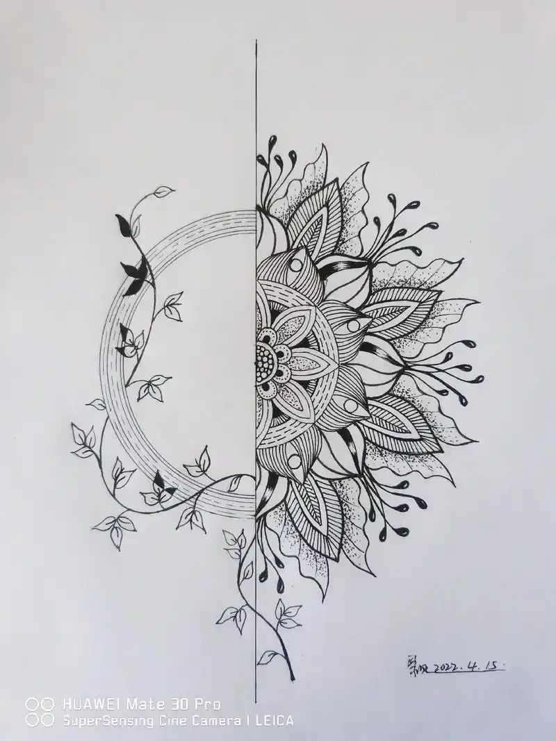 挑战018/100幅手绘线描画 创意曼陀罗||原创||黑白线 - 抖音