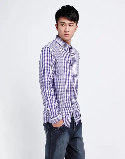 紫/白色格子长袖衬衫