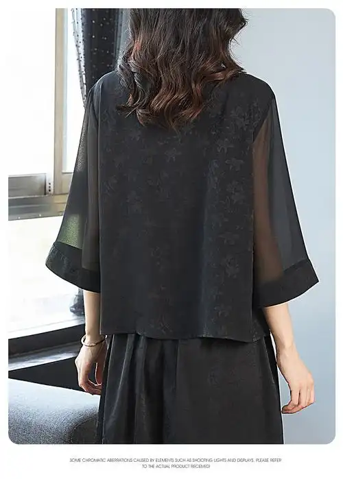 实拍 中年女香云纱真丝t恤小衫洋气质妈妈夏装短袖桑蚕丝上衣时