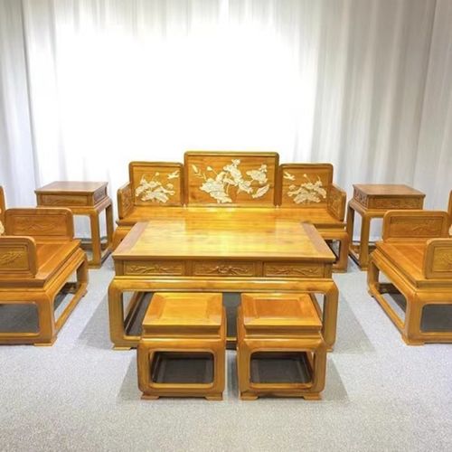 温朵金丝楠木小叶桢楠沙发明清仿古全实木客厅茶几定制雕花 荷花沙发