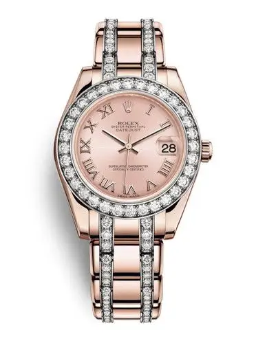 劳力士珍珠淑女型34玫瑰金钻圈粉红面女表81285-0019