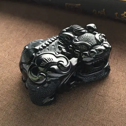 (超值推荐)细糯种墨翠貔貅摆件一对走