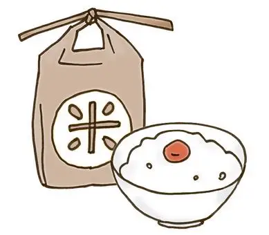 大米袋子和白米饭