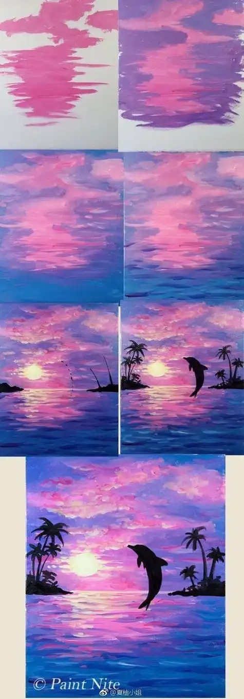 no.5水粉风景夕阳