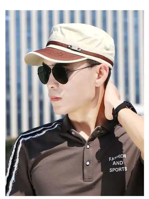 倧喜平顶帽男帽子男士休闲帅气平顶帽短帽檐鸭舌帽韩版时尚百搭军帽四