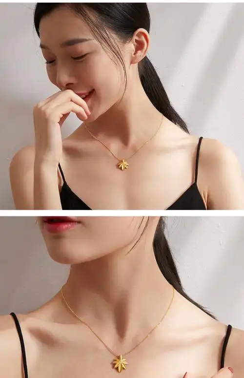 老凤祥风格999足金枫叶吊坠女黄金项链女锁骨链黄金叶子七夕节送女友