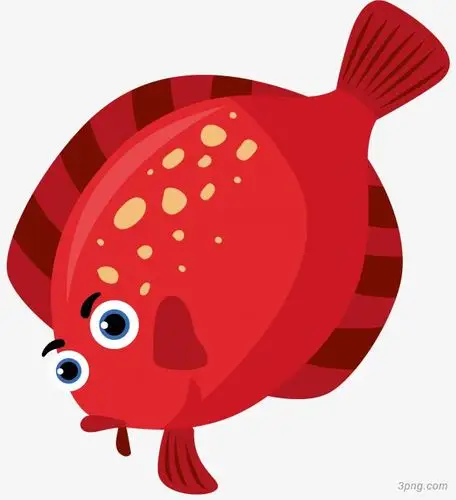 大红色矢量卡通风格比目鱼