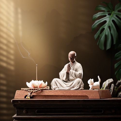 久造中式禅意小和尚摆件创意陶瓷茶摆设书房小沙弥茶桌桌面装饰品
