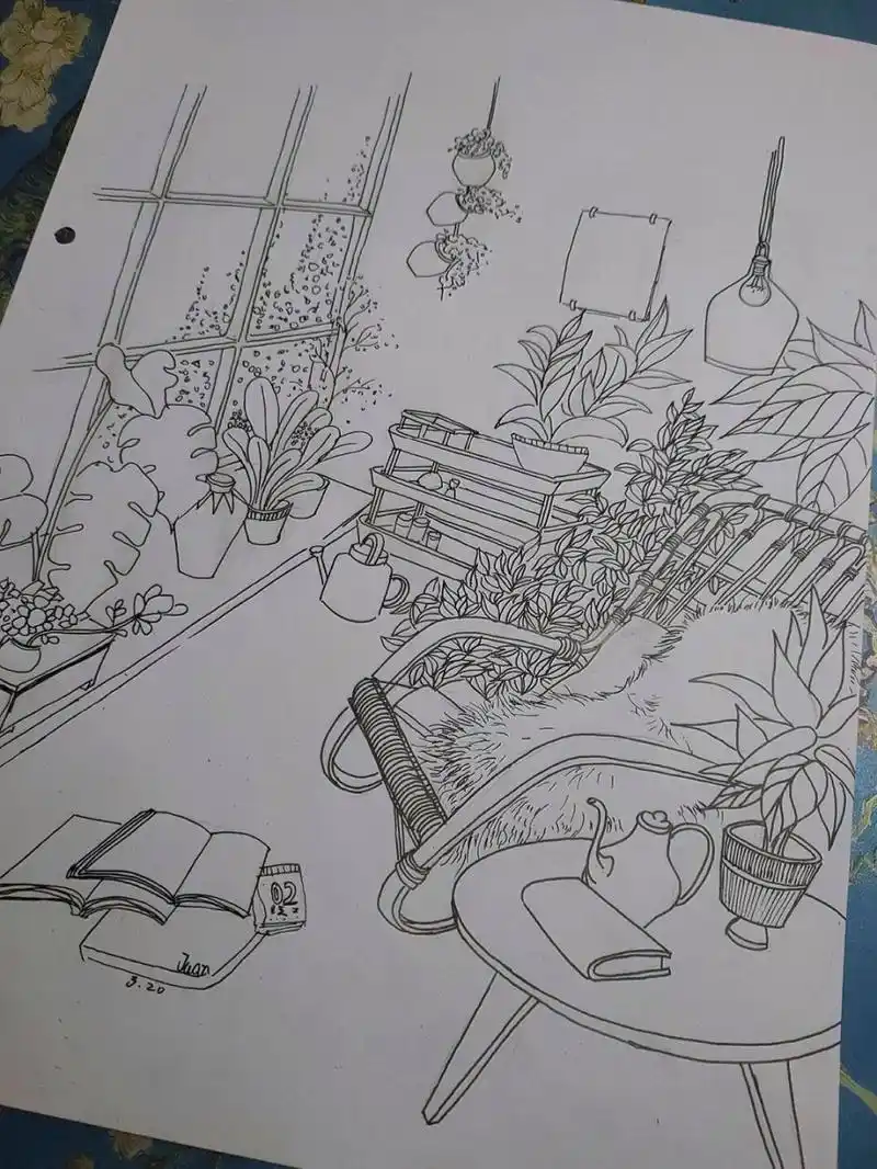 马克笔室内装饰画线稿(客厅) #马克笔手绘# #客厅装饰画# #装饰画