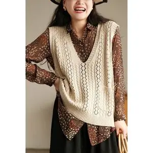 镂空针织马甲女慵懒风日系宽松大码显瘦外搭叠穿坎肩毛线小背心