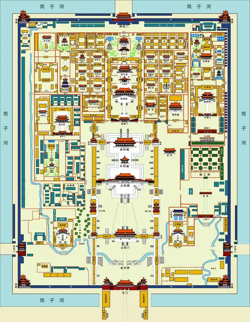恭王府平面图;清代规模最大的一座王府,曾先后作为和珅,永璘的宅邸,后