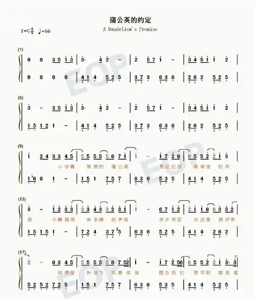 蒲公英的约定钢琴谱