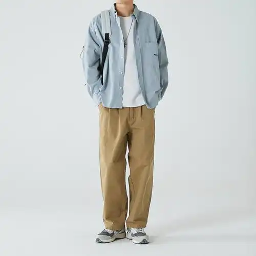 写意春季新品日系纯色内搭衬衫男装潮流宽松衬衫