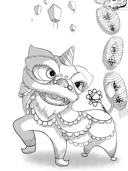 新年舞狮插画