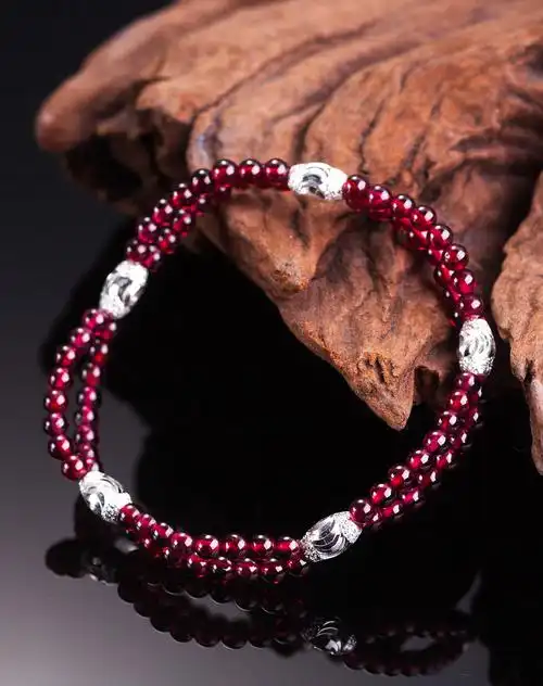 原创天然石榴石配925银手链