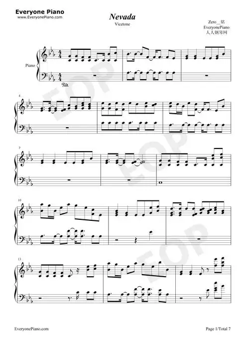 nevada-vicetone五线谱预览1
