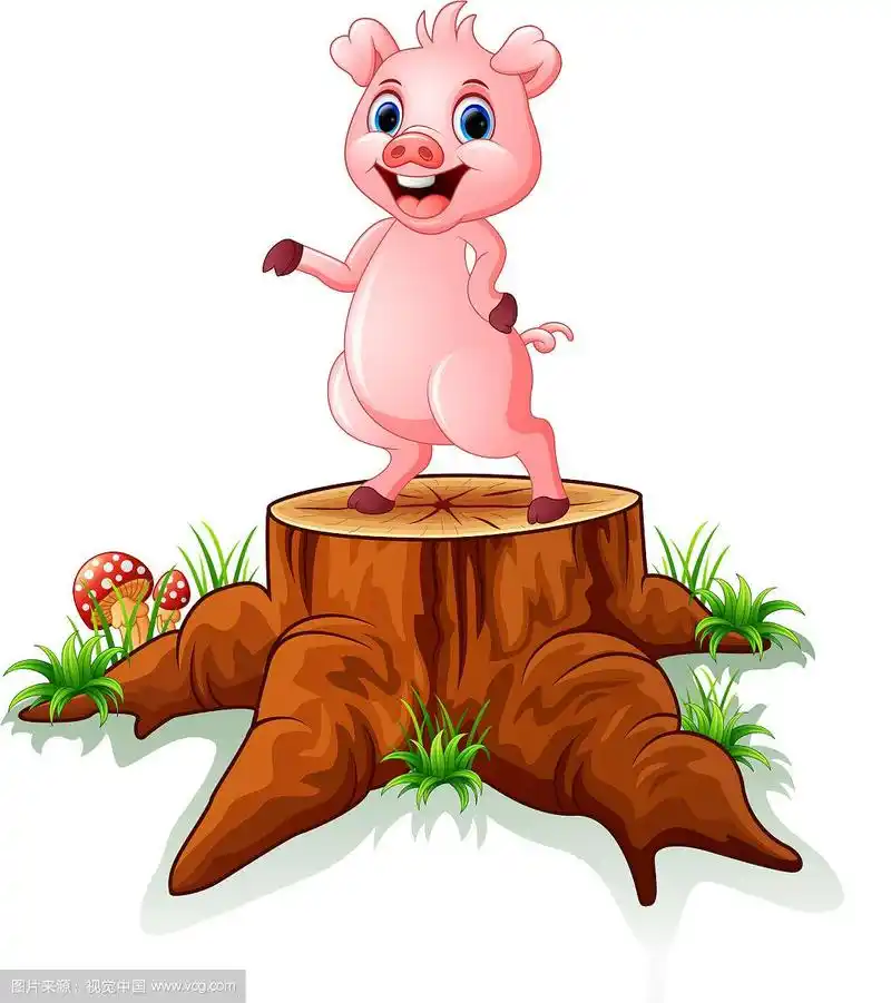 可爱的小猪宝宝在树桩上摆姿势