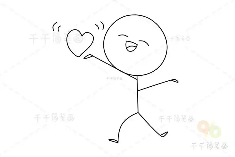 发射爱心火柴人简笔画
