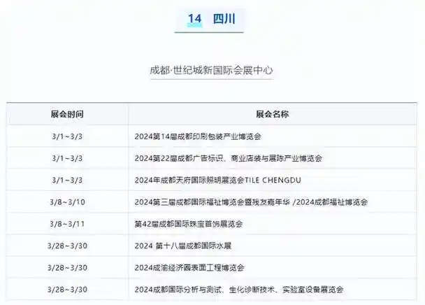 刚刚,2024年3月完整展会排期表合集已上传!