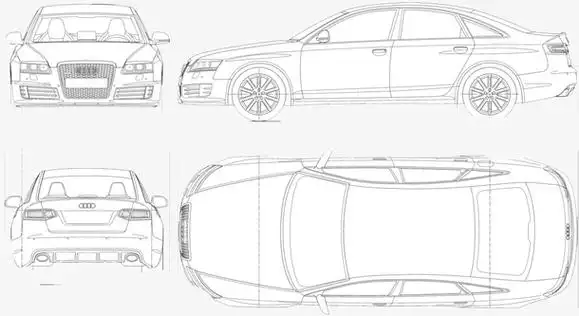手绘简笔画的汽车的三视图