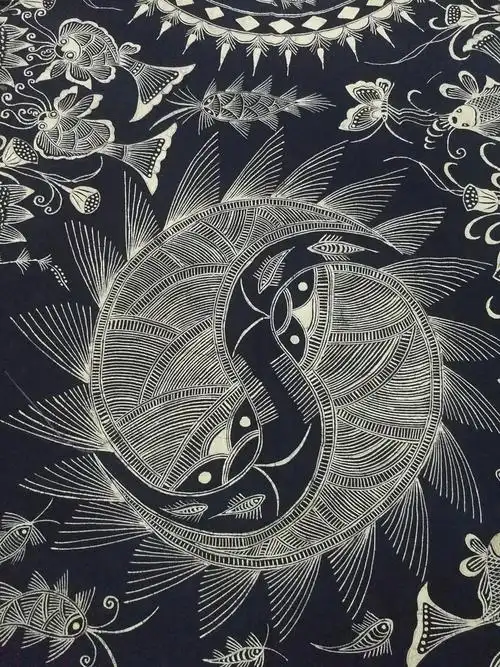 贵州丹寨蜡染定做年年有余图案传统植物文创文艺苗族蜡染