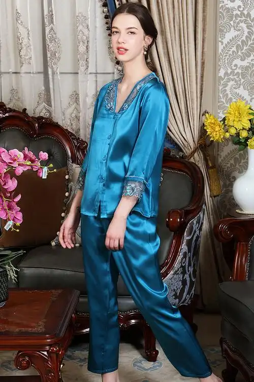 俞兆林【专柜品质】真丝睡衣杭州丝绸桑蚕丝睡衣分体七分袖春秋家居服