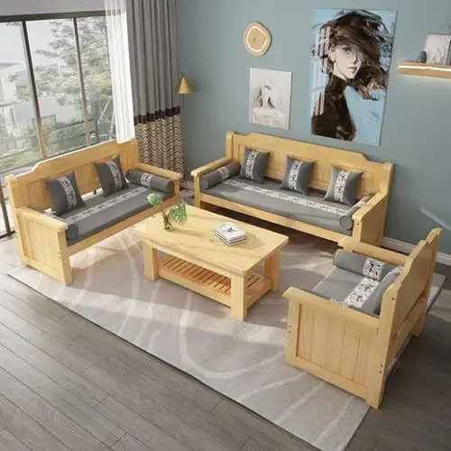 新款中式实木沙发卧室组合小户型出租房家用红木农村木沙发椅三人