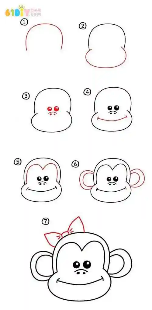 卡通小猴子的画法_动物简笔画_巧巧手幼儿手工网