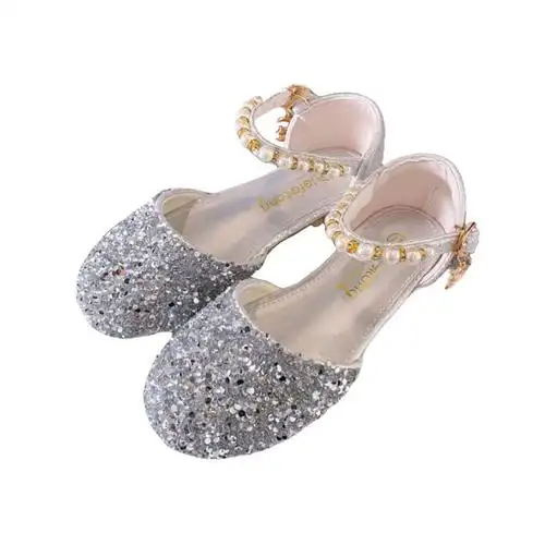 小女孩包头水钻凉鞋夏款单鞋银色软底水晶鞋女童公主鞋演出鞋皮鞋